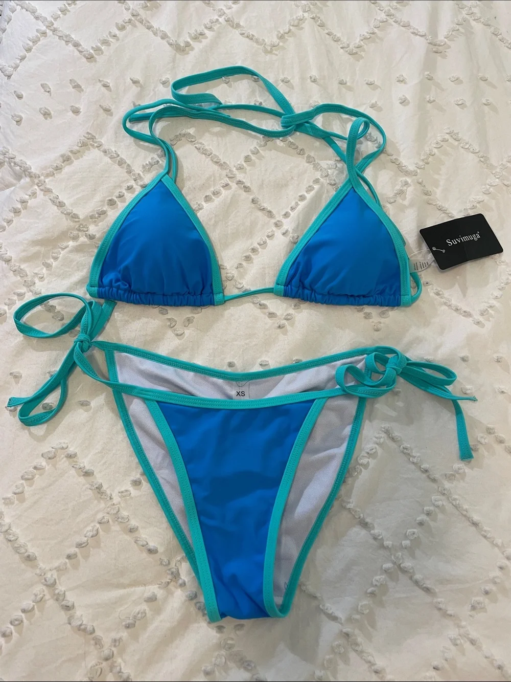 Suvimiga Blue & Teal Triangle Bikini Set nwt xs